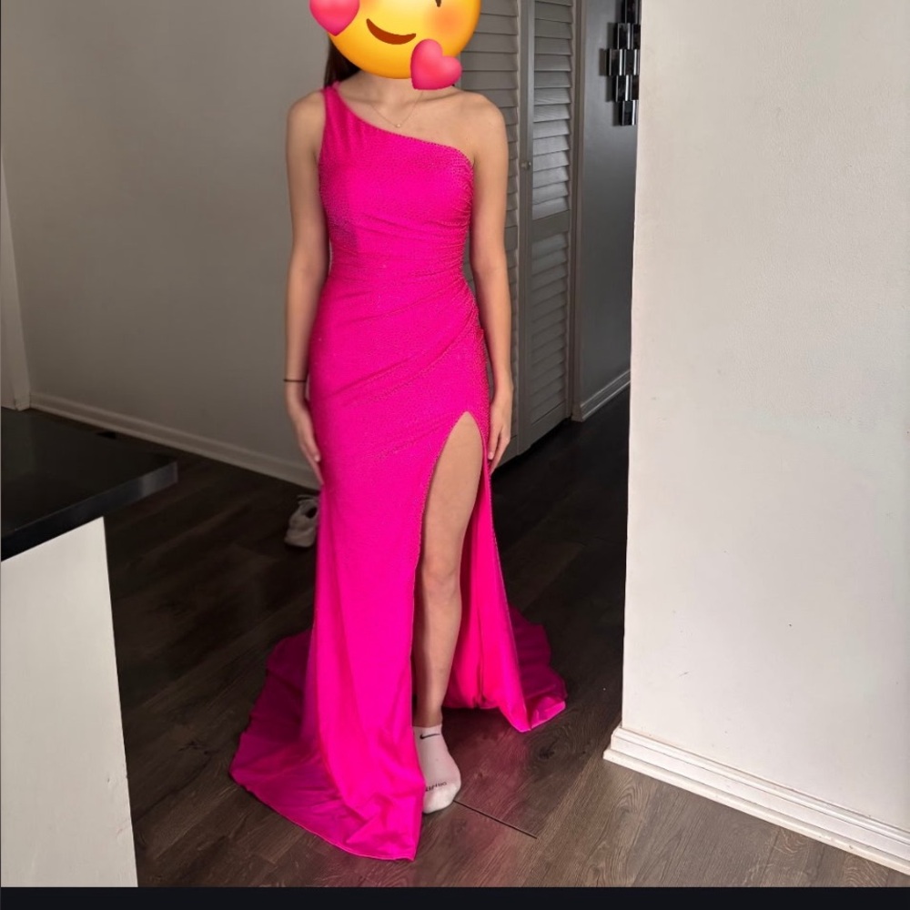 Sherri Hill Vibrant Pink One-Shoulder Gown